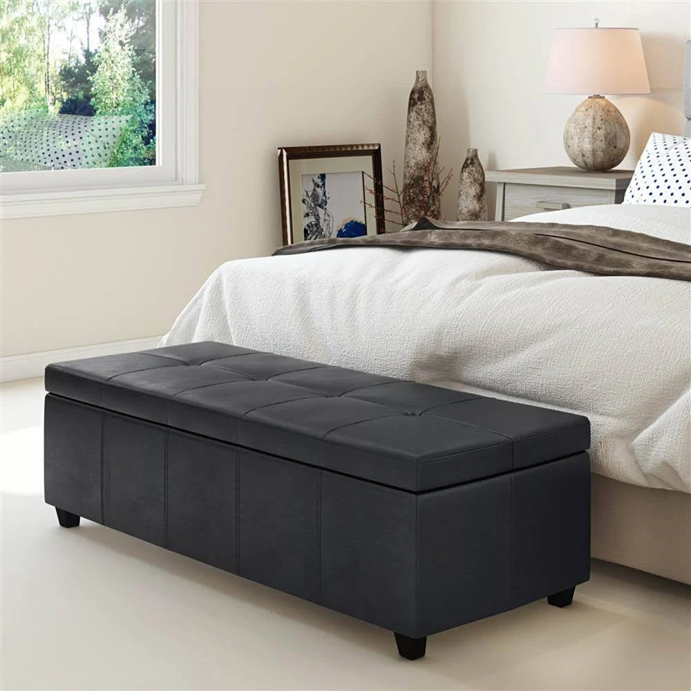 Distressed Black Faux Leather Storage Ottoman C353
