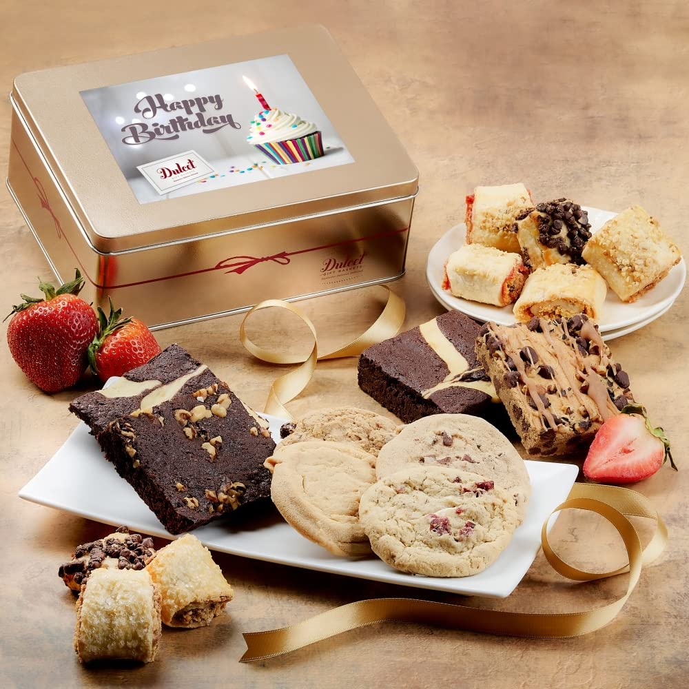 Birthday Celebration Gift Tin with Fresh Baked Cookies, Fudge Brownies & Flaky Rugelah T278