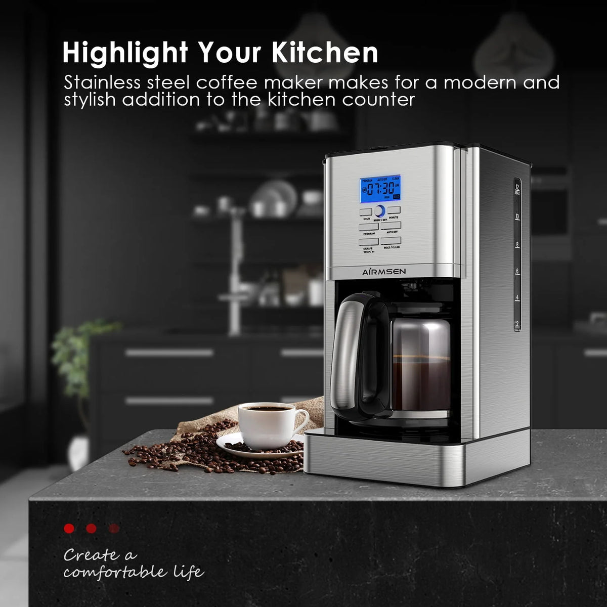 Stainless Steel 12 Cup Programmable Drip Coffee Maker C877930