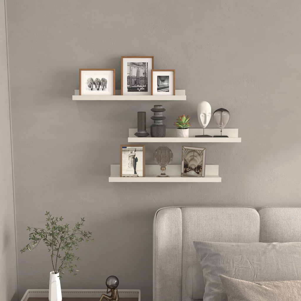 24 Inch Creamy White Beige Wood-Grain Floating Shelves Set of 3 Y258366