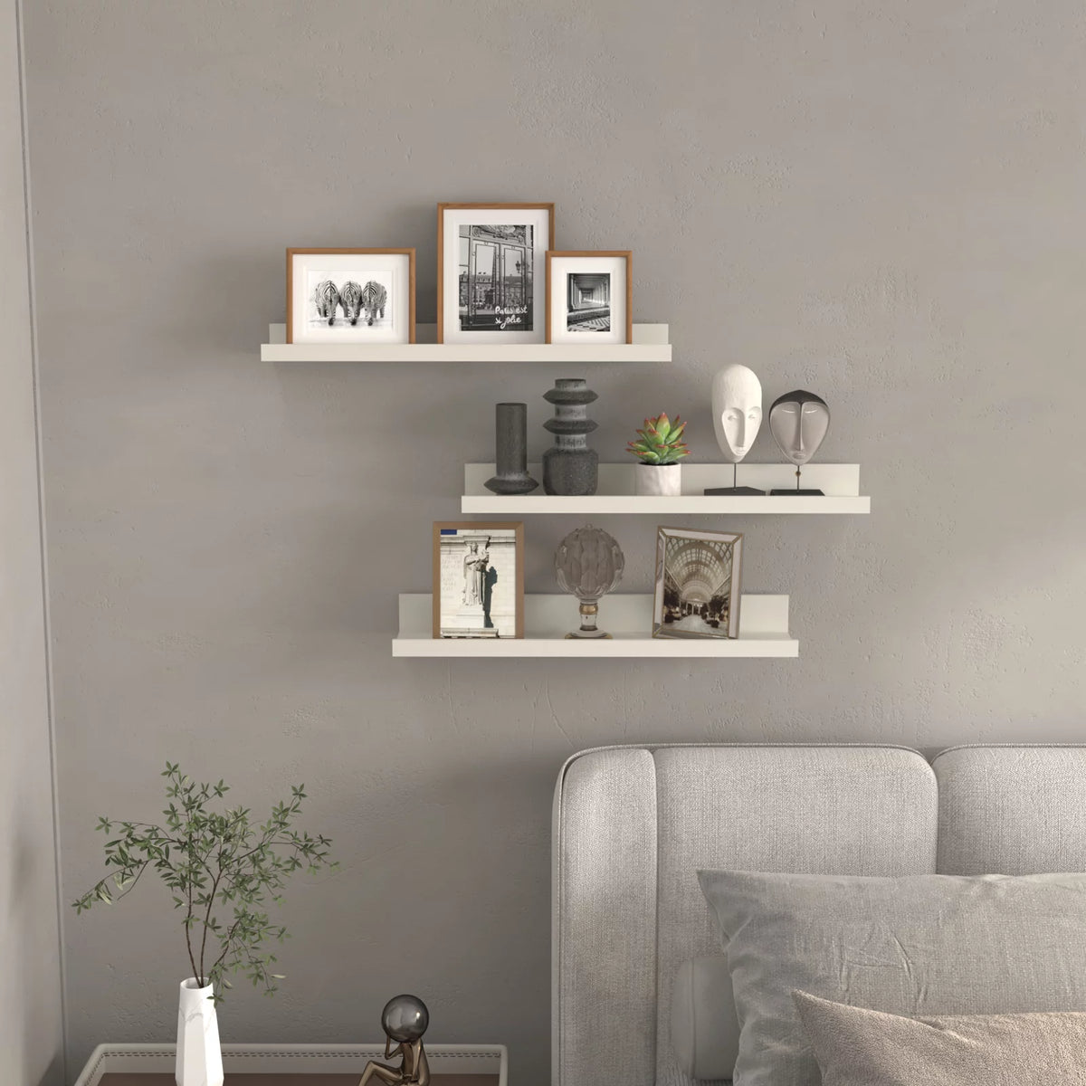 24 Inch Creamy White Beige Wood-Grain Floating Shelves Set of 3 Y258366