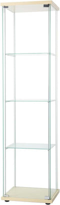 Glass Display Cabinet 4 Shelves with Door, Floor Standing Curio Bookshelf, 64” x 17” x 14.5”, White F9551