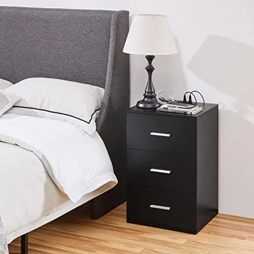 Black 3-Drawer Nightstand with Charging Station H52308