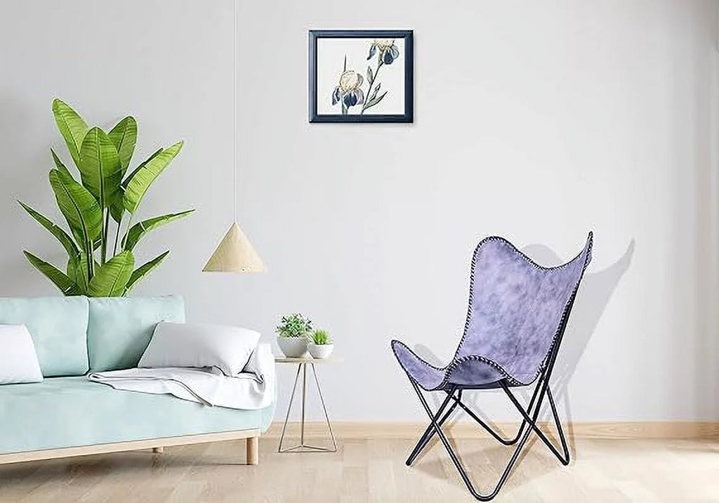 Grey Leather Butterfly Arm Chair with Powder Coated Folding Iron Frame H185
