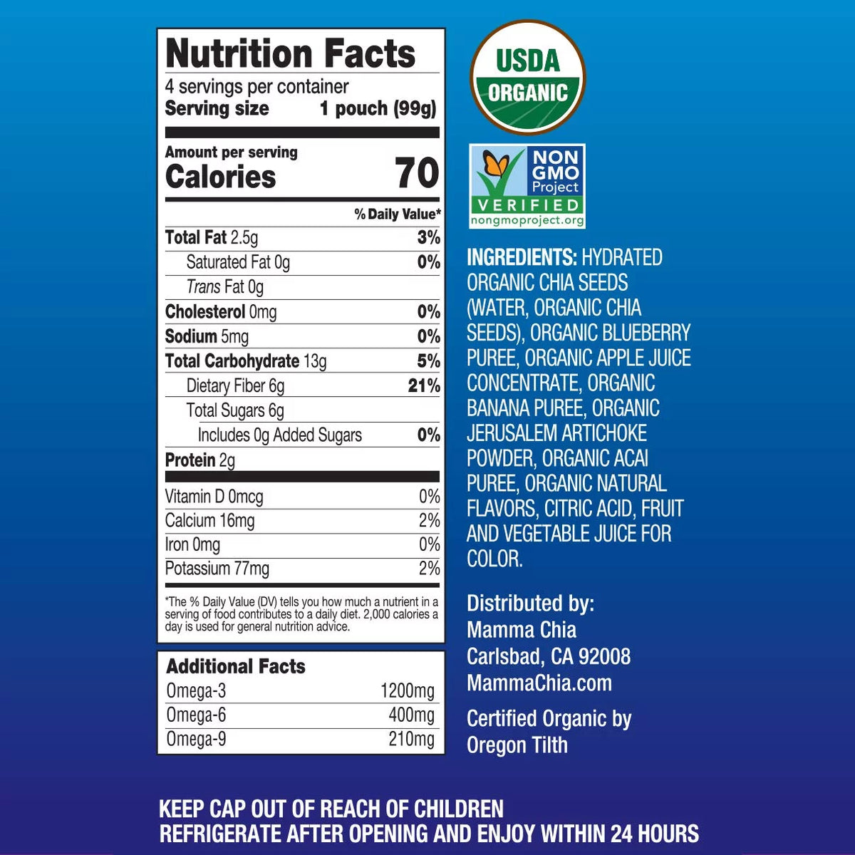 Organic Chia Prebiotic Squeeze Blueberry Acai 3.5 oz Pack of 2 L916