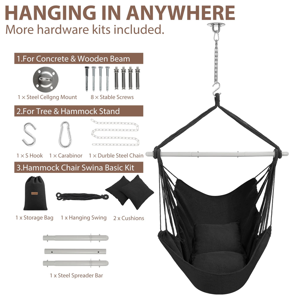 Large Cotton Hammock Chair Swing with Cushions J9920