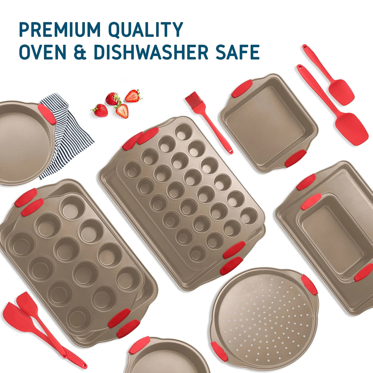 15 PC Nonstick Carbon Steel Bakeware Set with Silicone Handles U85865
