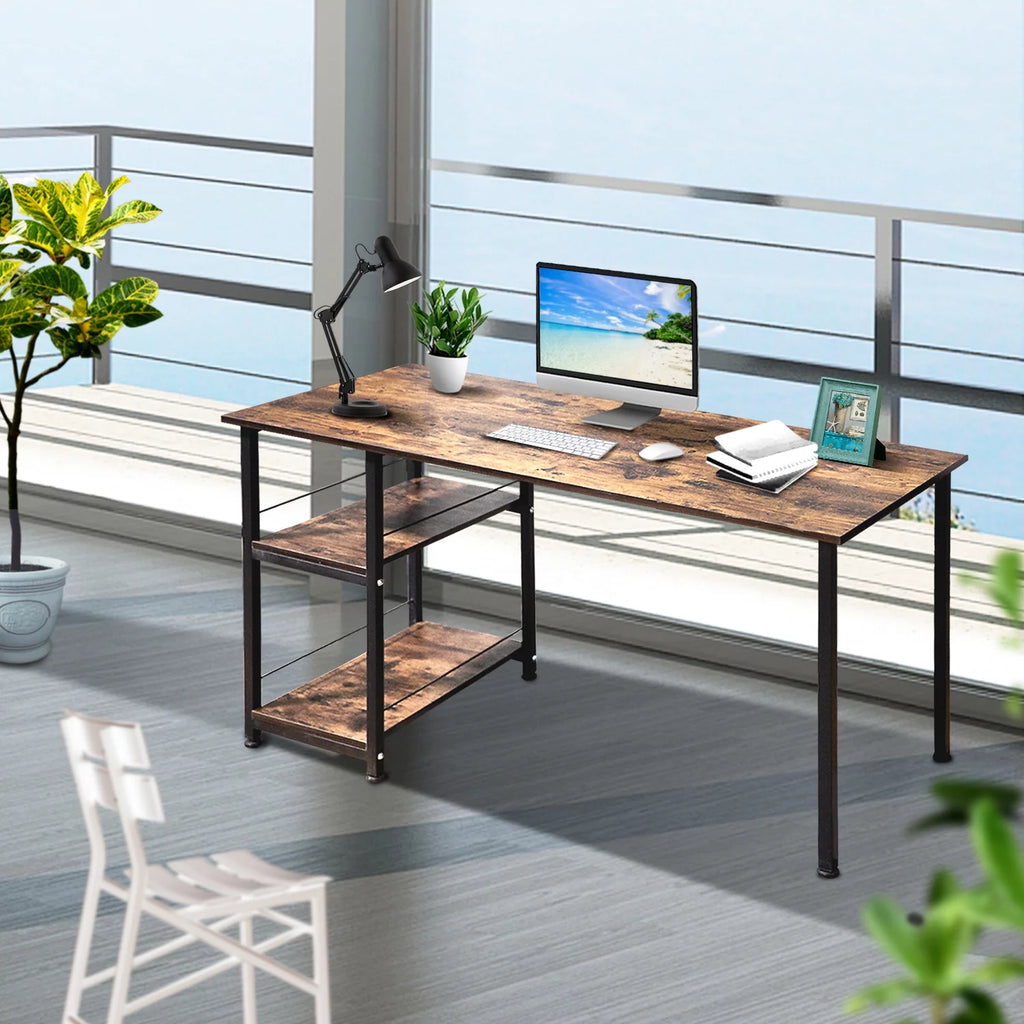 Computer Desk with 2 Tiers Shelves Metal Legs K92001