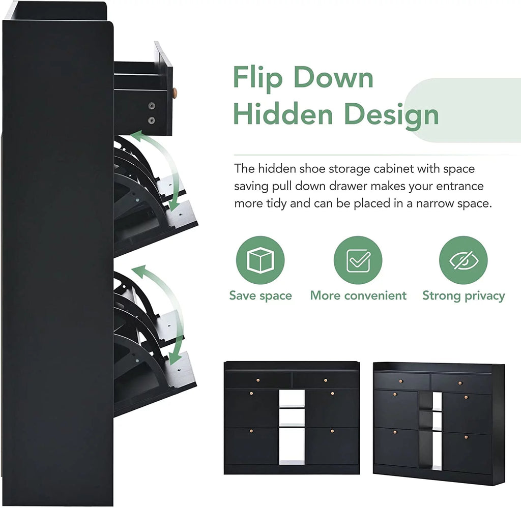 Black 4 Flip Drawer Shoe Storage Cabinet M659