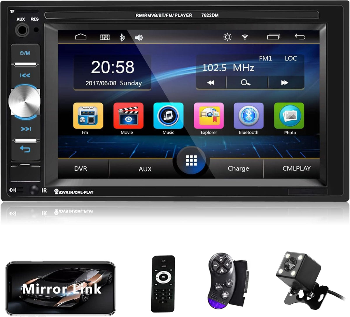 6.2 Inch Double Din Car Multimedia Player with Bluetooth, USB, SD, FM Radio Receiver, Backup Camera Pack of 2 I65880