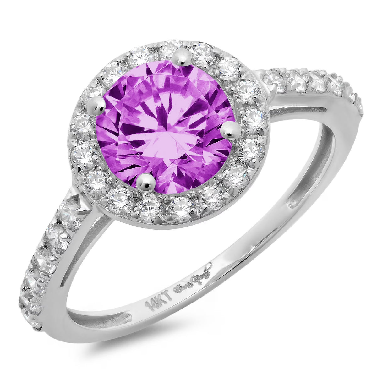 18k White Gold Halo Ring with Round Cut Simulated Alexandrite P37763