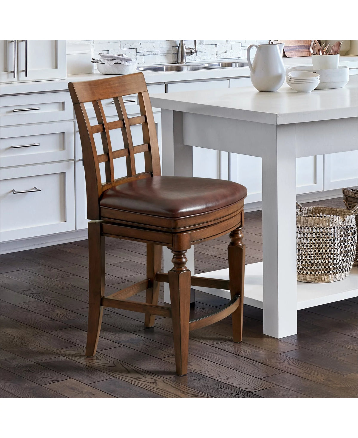Mahogany Wood Counter Height Stool with High Back E6664