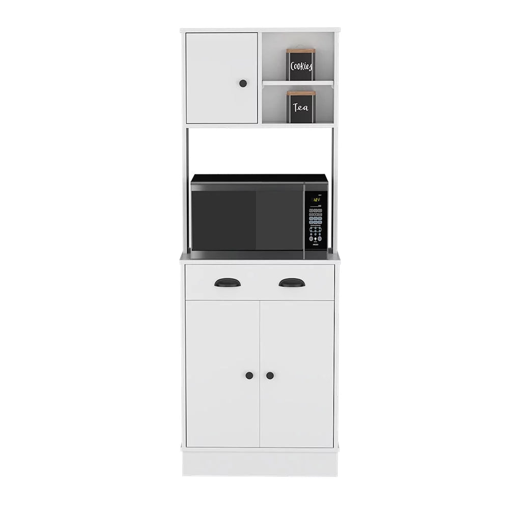 White Microwave Storage Stand with 3 Doors and Drawer D179488