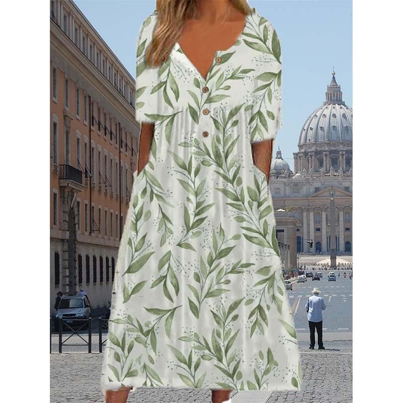 Women's Short Sleeve Floral Print Maxi Dress with Pockets G4073