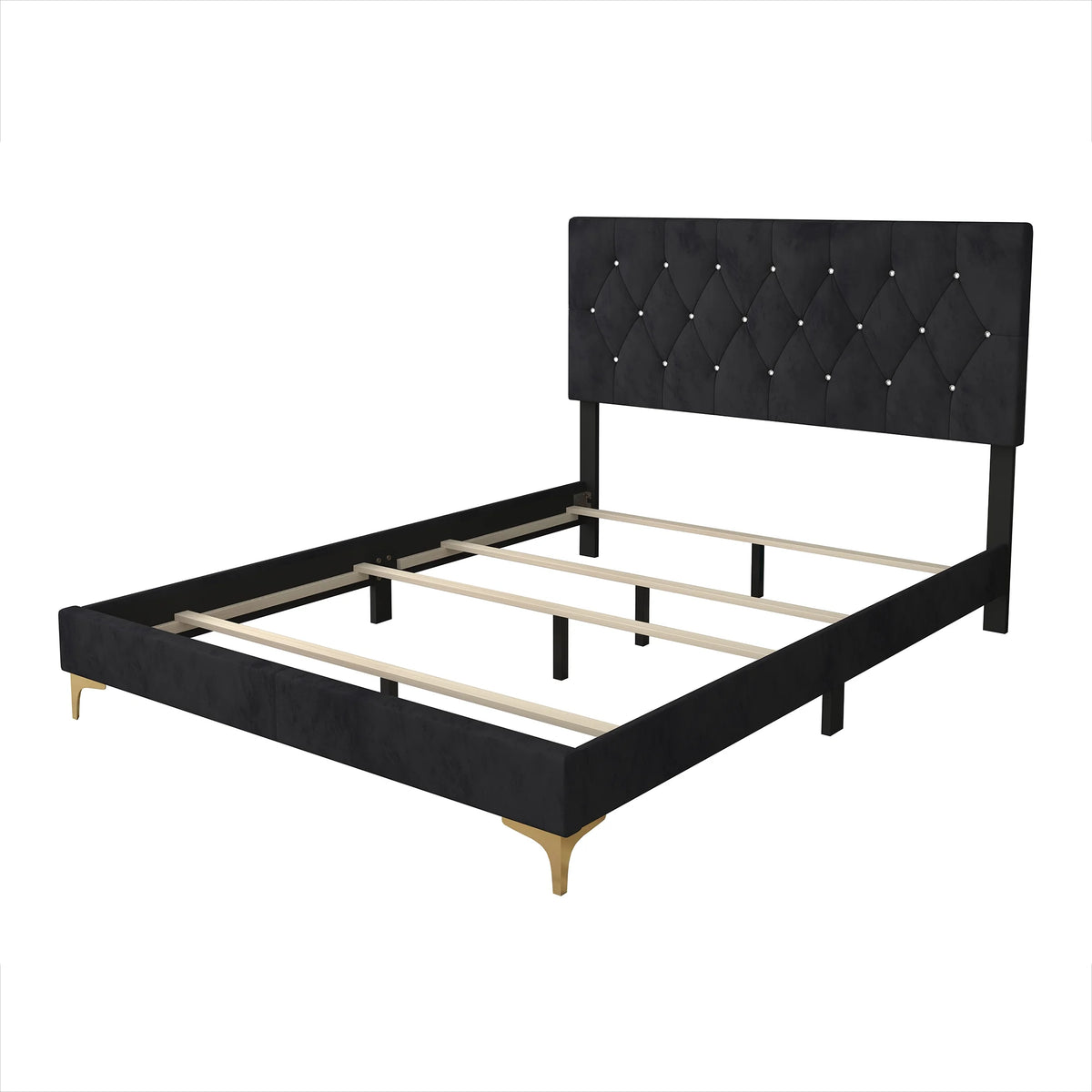 Black Velvet Upholstered Queen Bed with 2 Nightstands G759