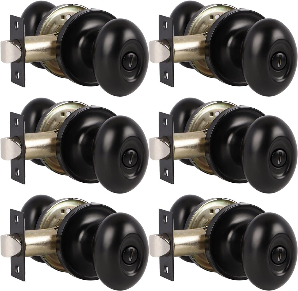 6 Pack Black Oval Privacy Door Knobs D54396