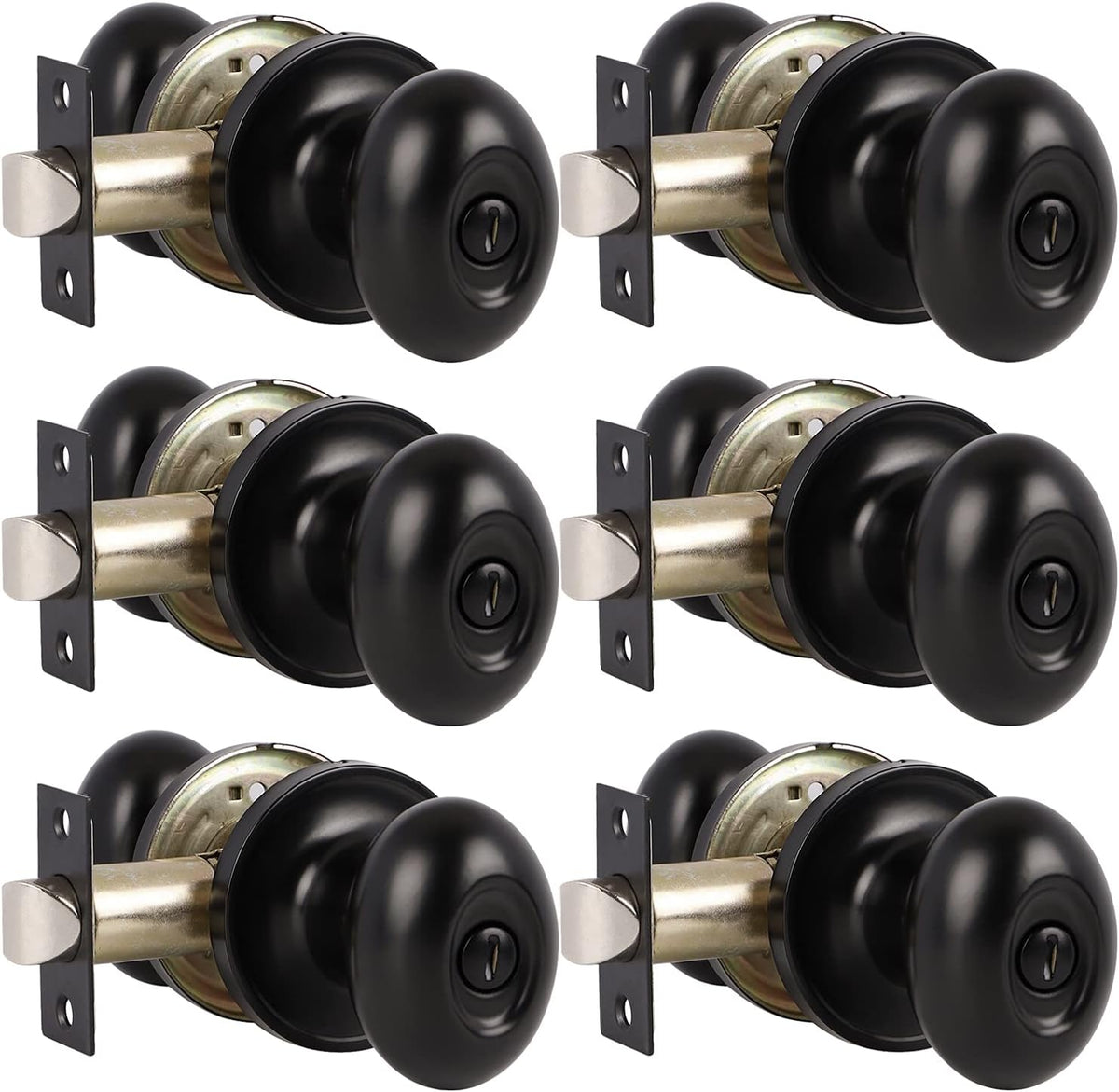 6 Pack Black Oval Privacy Door Knobs D54396