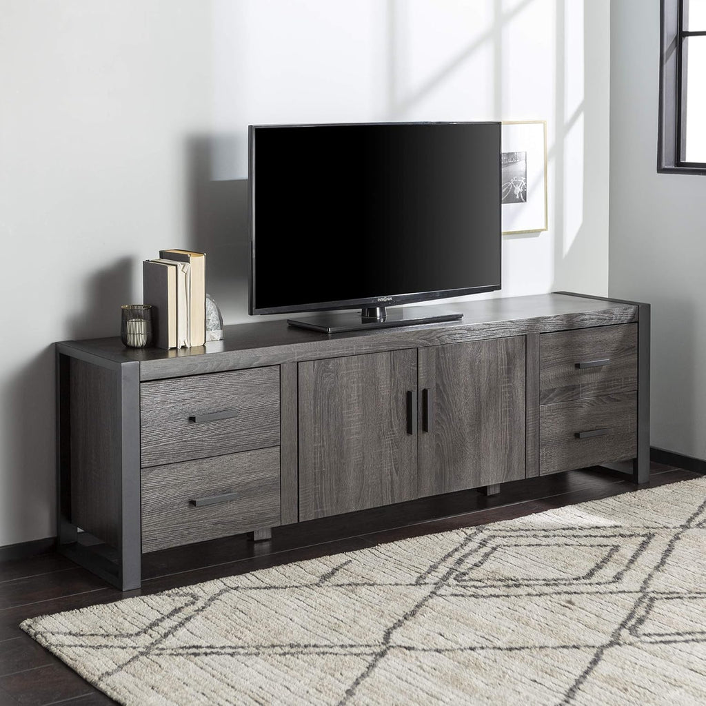 70 Inch Charcoal Wood TV Stand with Cabinet Doors K142