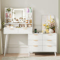 White L Shape Vanity Desk with Mirror and Lights, 8 Drawers & Shelves R471491