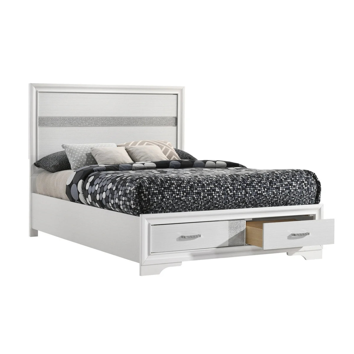 White Full Size Panel Bed with 2 Storage Drawers V85660