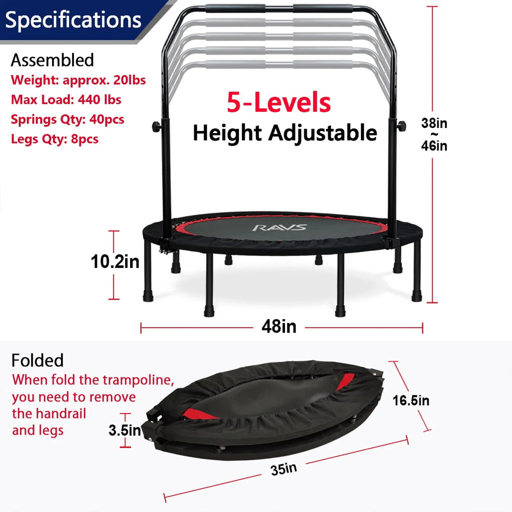 48'' Black Foldable Mini Fitness Trampoline with Handle C815377