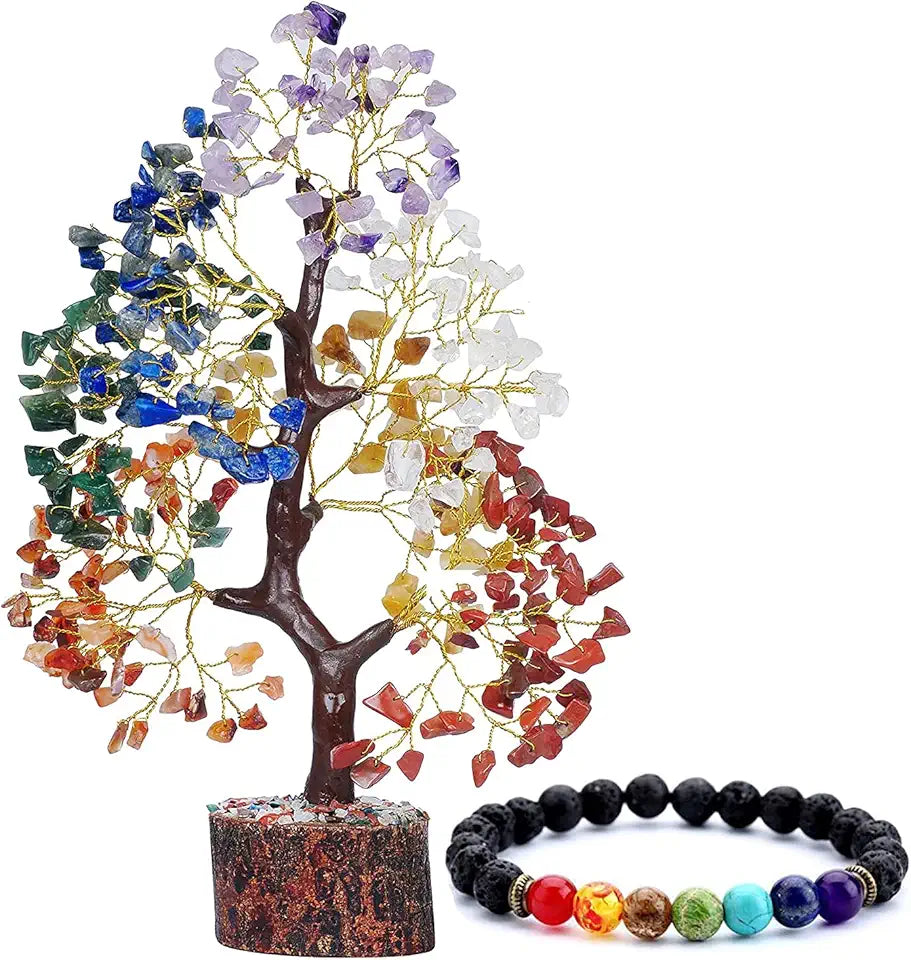 Gemstone Crystal Bonsai Tree with Chakra Bracelet R78989