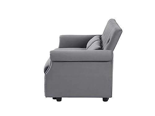 Gray Velvet Button Tufted Futon Sofabed E97817
