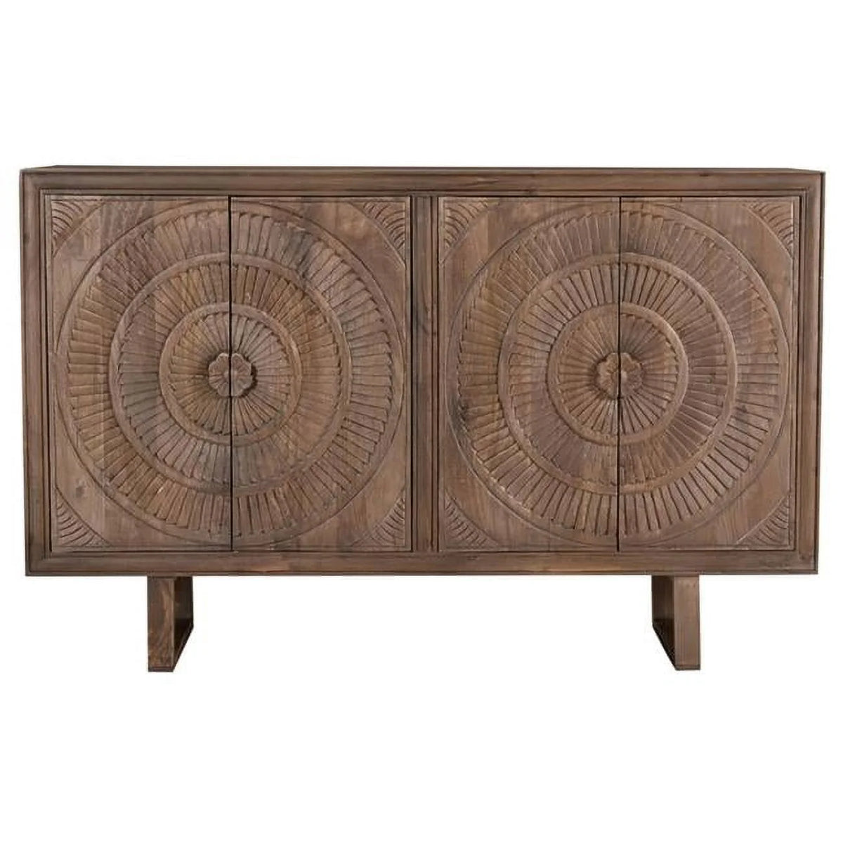 Solid Wood Cabinet with 4 Hand-Carved Doors I401