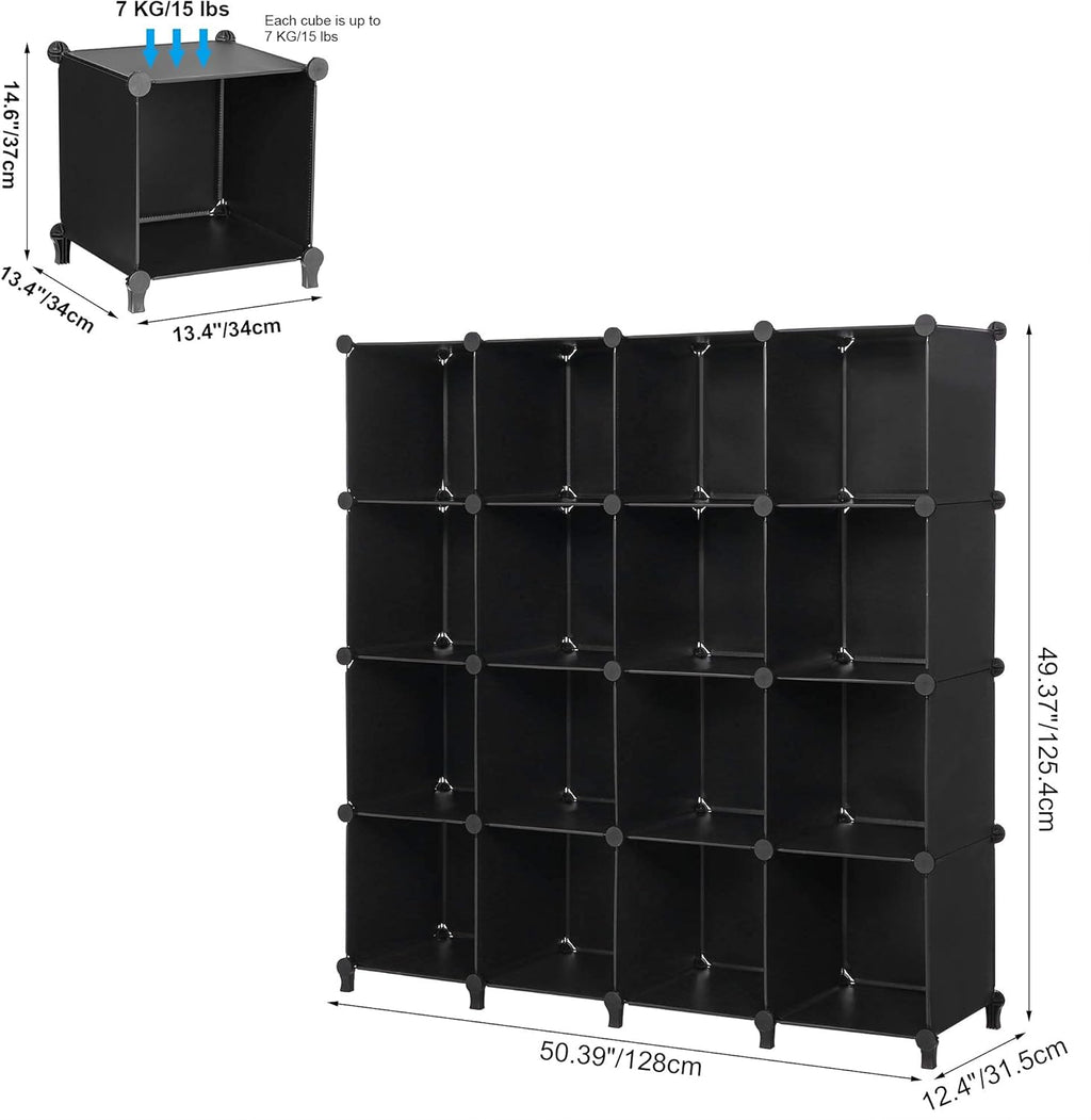 16-Cube Plastic Storage Cabinet Black Pack of 2 S2495