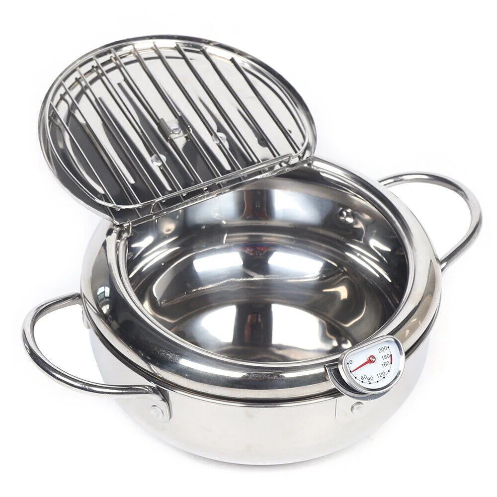 2.2L 304 Stainless Steel Deep Fryer Pot with Temperature Control Lid Z4127