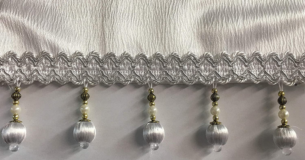 5 Piece Crushed Satin Curtain Set with Valances White T2529