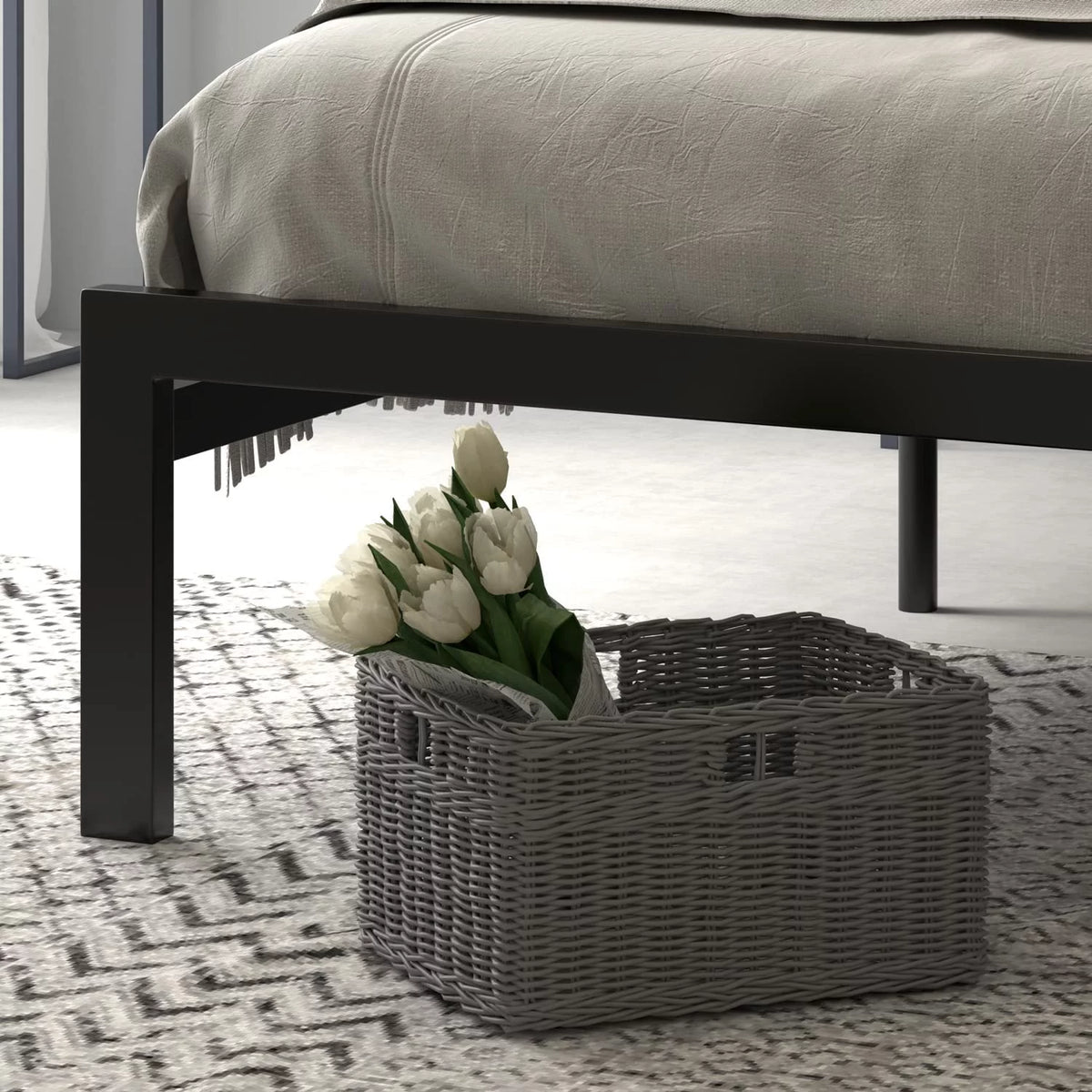 Twin Rustic Style Metal Platform Bed with Headboard and Metal Slats, Brown I118740