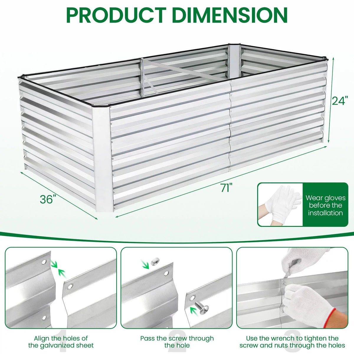 6x3x2ft Galvanized Steel Raised Garden Beds F5099