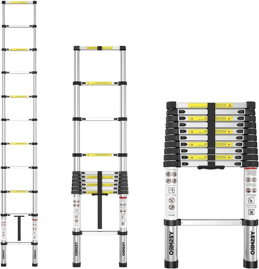 Telescoping Ladder 12.5ft Aluminum Heavy Duty 330lbs Non-Slip M67387