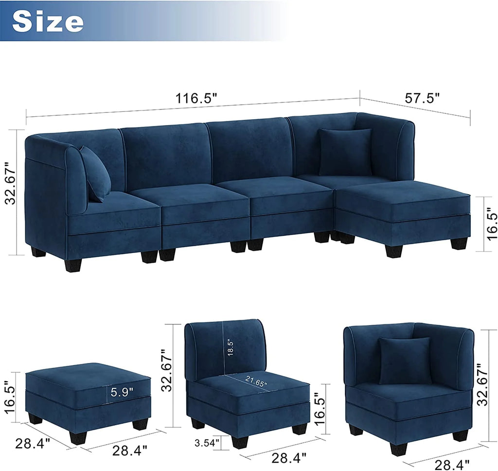 Velvet L-Shaped Sectional Sofa with Reversible Chaise E259552