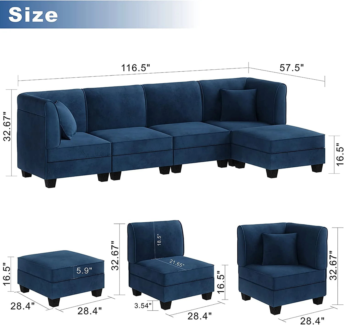 Velvet L-Shaped Sectional Sofa with Reversible Chaise E259552
