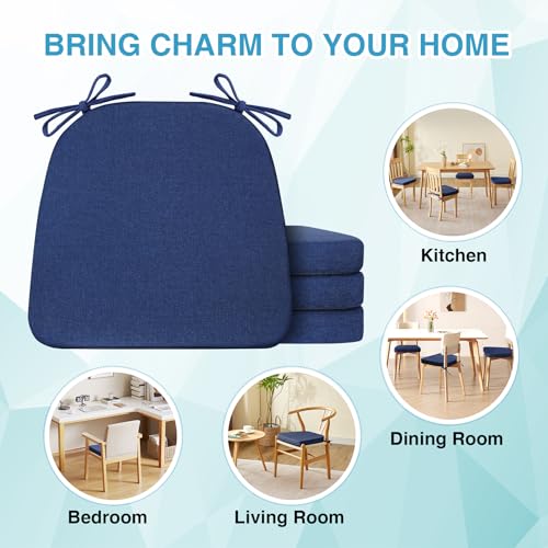 Set of 4 Non Slip Black Chair Cushions 17" x 16" x 2" with Ties H1778