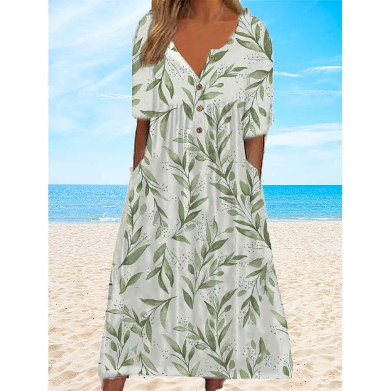 Women's Short Sleeve Floral Print Maxi Dress with Pockets G4073