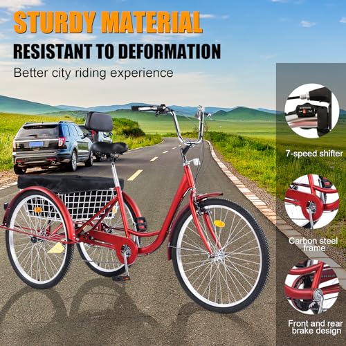 24 inch 7 Speed 3 Wheel Adult Tricycle with Basket O399623