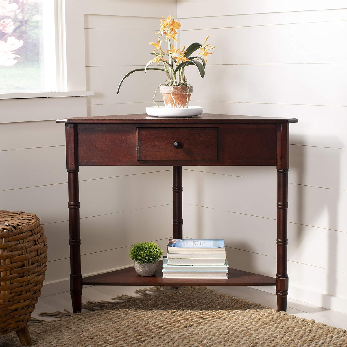 Distressed Black Corner Table S8816