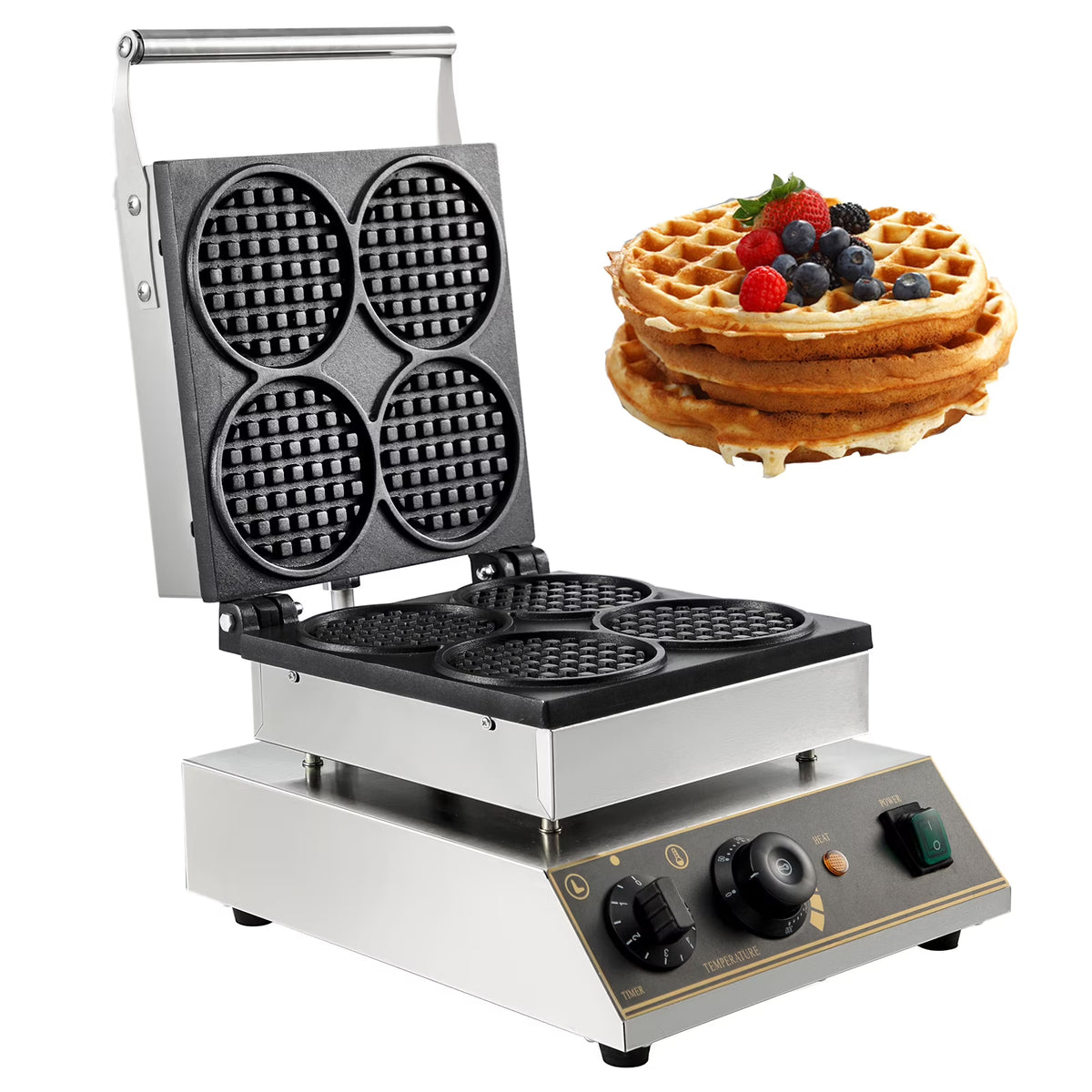 1750W Electric Nonstick Round Waffle Maker Stainless Steel 110V O774