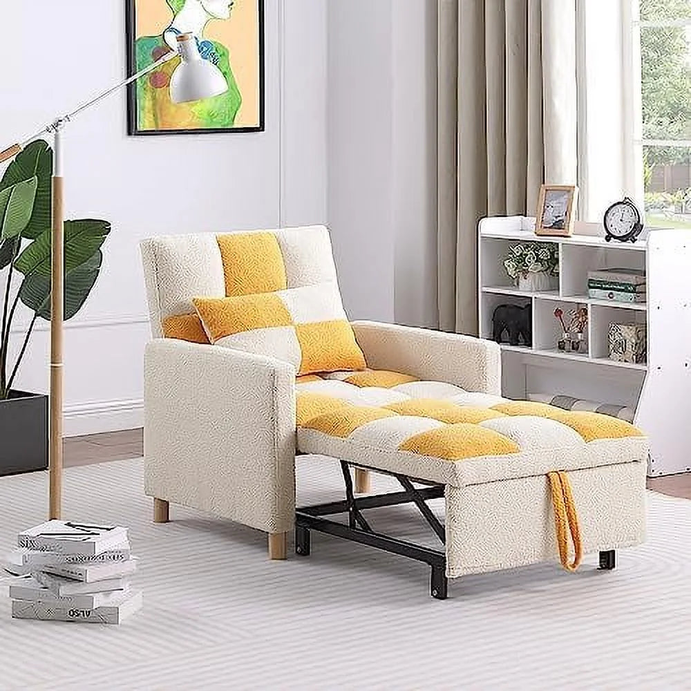 Black Convertible Sleeper Chair Bed with Pillow and Adjustable Backrest I663
