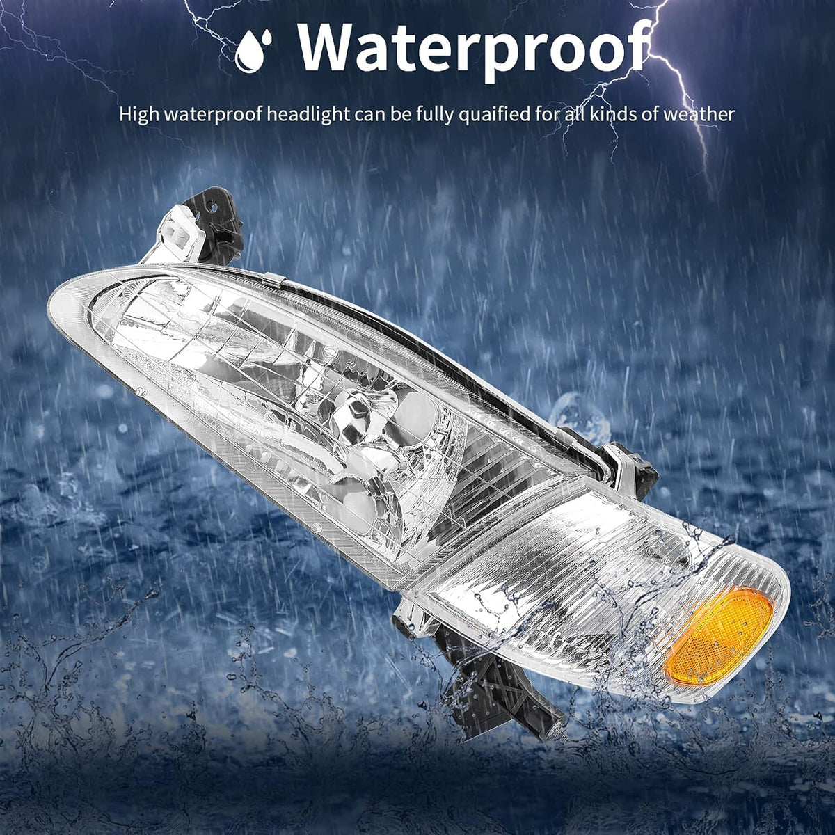 Headlight Assembly with Front Signal Lights Chrome Housing Clear Lens Amber Reflector F808488