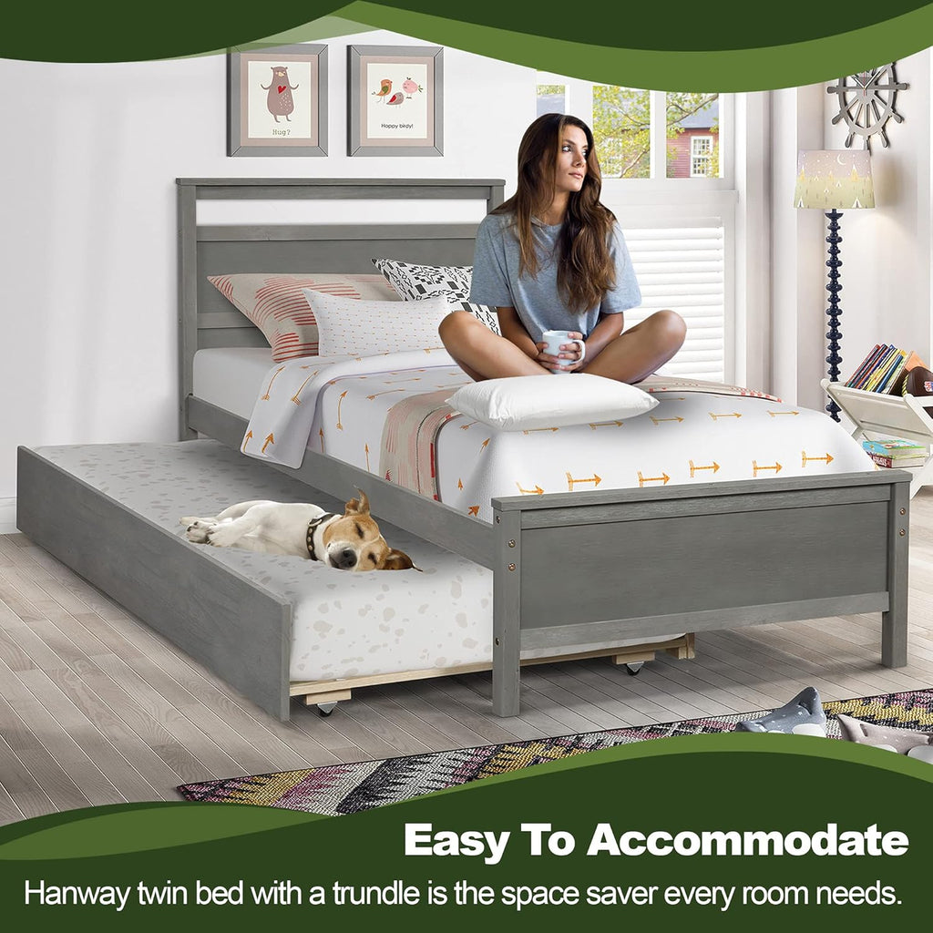 Twin Daybed with Trundle Pine Wood Bed Frame O896362