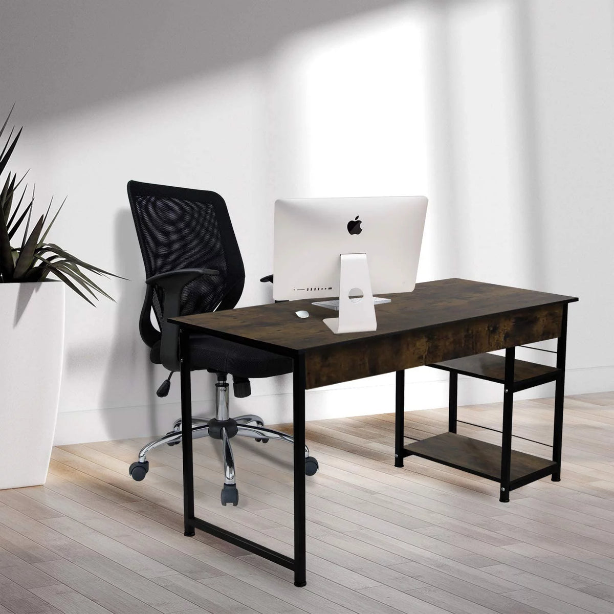 Computer Desk with 2 Tiers Shelves Metal Legs K92001
