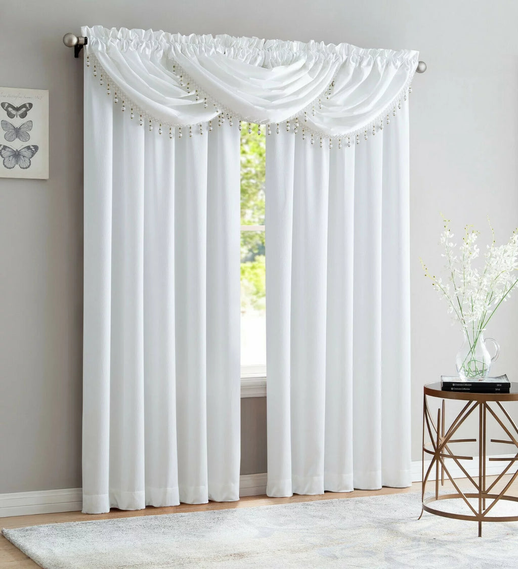 5 Piece Crushed Satin Curtain Set with Valances White T2529