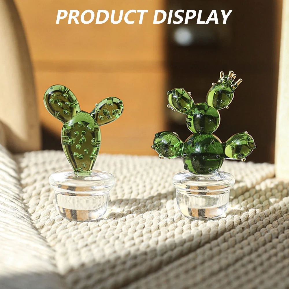 Handmade Blown Glass Cactus Figurines Desk Decorations F9355