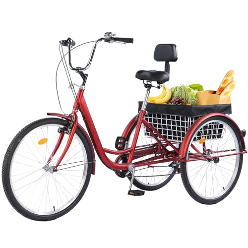 24 inch 7 Speed 3 Wheel Adult Tricycle with Basket O399623