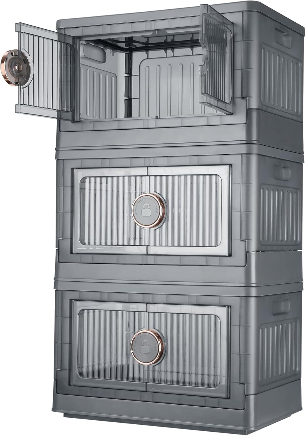 48QT Folding Plastic Storage Bins with Lids and Wheels, 3 Pack G6779