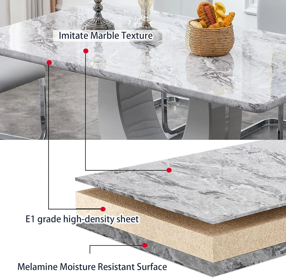 63" Faux Marble Dining Table Set Set of 6 C154